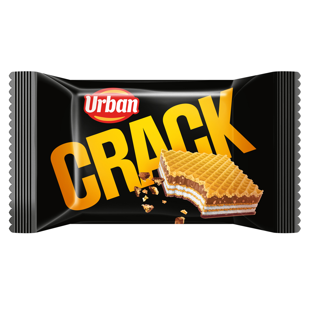 URBAN CRACK Kakaós étmasszával részben mártott, mogyorós és tejes krémmel töltött ostya 25g
